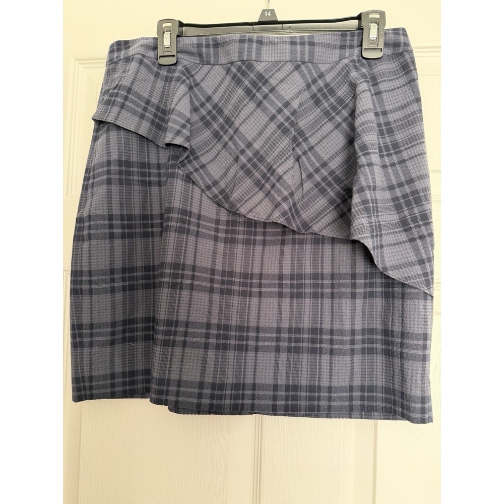Banana Republic Asymmetrical Plaid Ruffle Mini Skirt Gray Blue Size 12P